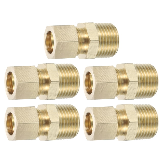 Uxcell 5 Pcs Accesorio de tubo de compresión de latón, 1/2" OD x 1/2" NPT Conector macho