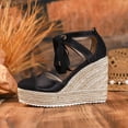 thumbnail image 5 of Pandaie Women's Espadrille Platform Wedge Sandals Closed Toe Ankle Strap Lace up Summer Walking Shoes with Arch Support Black Size 6, 5 of 7