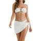 thumbnail image 1 of INSPIRAR CHIC Conjuntos de Bikini de Mujer con Anillo en O de Canalé de 3 Piezas, Parte Inferior de Tanga con Hebilla en la Espalda, Trajes de Baño Pequeños, Blancos, 1 of 5