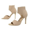 thumbnail image 4 of IUJSOY Womens Sandals Peep Toe Stiletto Heels Cutout Elastic Knit Summer Dress Ankle Booties, 4 of 7
