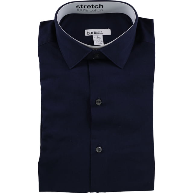 bar III Camisa de vestir elástica con botones para hombre, azul, 15-15.5
