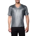thumbnail image 1 of Camiseta de fiesta disco de manga corta metálica brillante para hombres INSPIRE CHIC S de cuadros plateados, 1 of 7