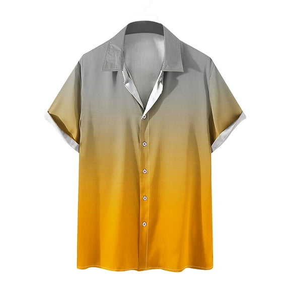 ylioge Shirts for Men, Mens Big Tall Button Shirt Hawaii Holiday Tee Tops Ombre Tie Dye Classic Regular Button Down Blouses Short Sleeve Lapel Workout Tshirts Summer