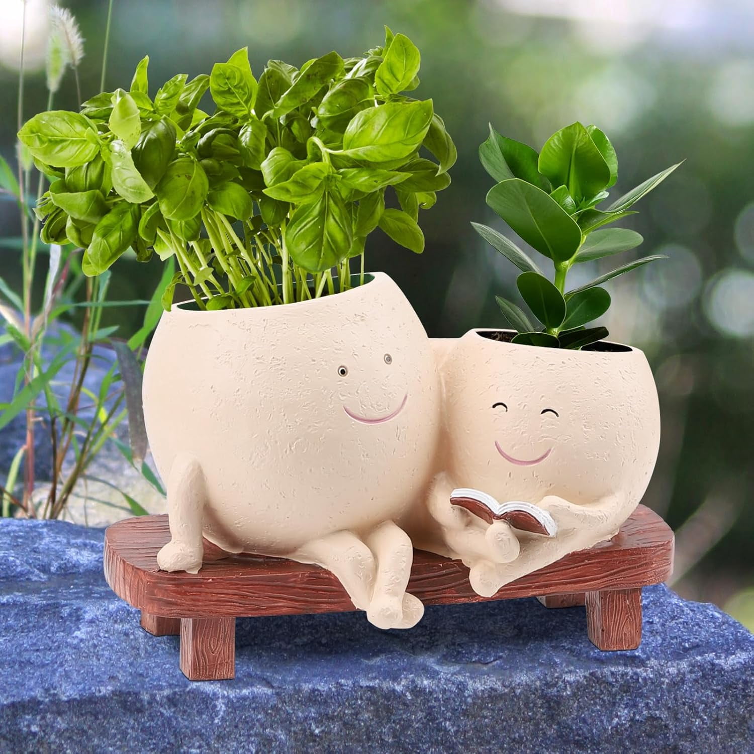 Senya Smiley Face Planter Pots for Plants, Indoor Outdoor Unique Chair Flower Pots, Modern Lady Head Vase Girl Face Planter 7.1x3.2x4.7in