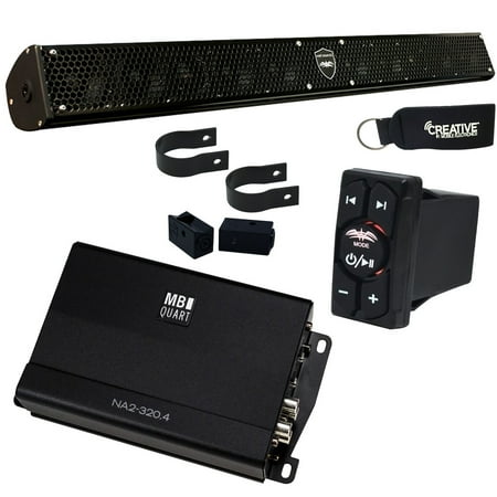 Wet Sounds Stealth-10-Core Soundbar, MB Quart NA2-320.4 Micro Amplifier & WW-BTRS Bluetooth Rocker Switch Controller