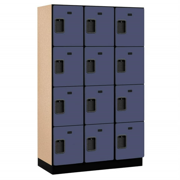 15" Wide Four Tier Designer Wood Locker - 3 Wide - 6 Feet High - 18 Inches Deep - Blue