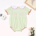 thumbnail image 5 of Staki Baby Girl Halloween Outfit Pumpkin Bubble Romper Short Puff Sleeve Bodysuit Fall Baby Smocked Clothes(Green,6-12 Months), 5 of 9