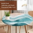 thumbnail image 5 of Ocean Wave Round Fitted Table Cover Teal Gradient Beach Boho Waterproof Table Cloth with Elastic Edge Wipeable Tablecloth for Picnic Camping Party Fits 36"-44" Diameter, 5 of 8