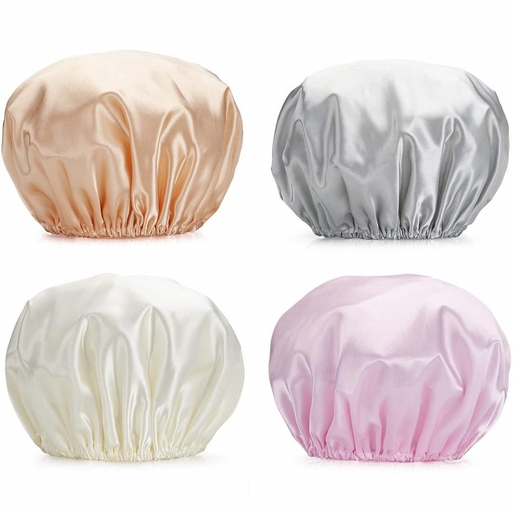 4PCS Shower Caps Double Layers Waterproof Bathing Shower Hats for Women