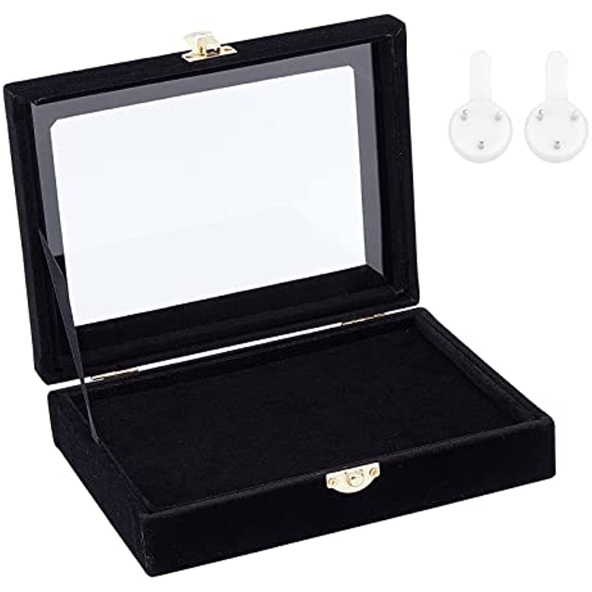 Wood Pin Display Case Black Velvet Pad Badge Display Case Brooch Glass