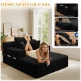 thumbnail image 5 of FFH 60" Chaise Lounge Chair Indoor, Convertible Sleeper Sofa Bed with Storage Pockets, Plush Corduroy Floor Lazy Sofa, Frameless Design, Black, 5 of 11