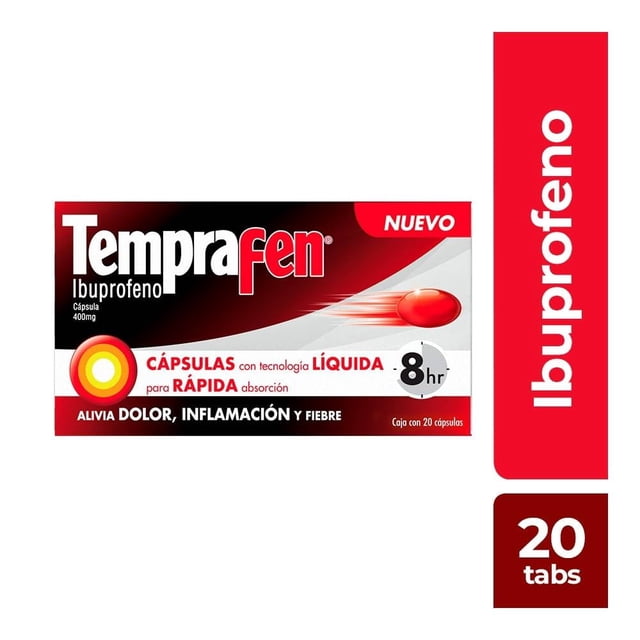 Analgésico Temprafen Ibuprofeno 400mg caja 20 cápsulas líquidas