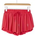 thumbnail image 2 of Pantalones cortos 2 en 1 fluidos para correr para mujer, gimnasio, Yoga, atlético, entrenamiento para mujer, motociclista, Spandex, salón, falda para el sudor, verano (rojo con bolsillo) Feliz Sencillez, 2 of 4