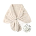 thumbnail image 3 of Women's Shawl Wrap Stole with Pearl Rhinestone Brooch Pin, Bridal Long Shrug Cape Winter Warm Scarf Wrap for Wedding Party, 3 of 7