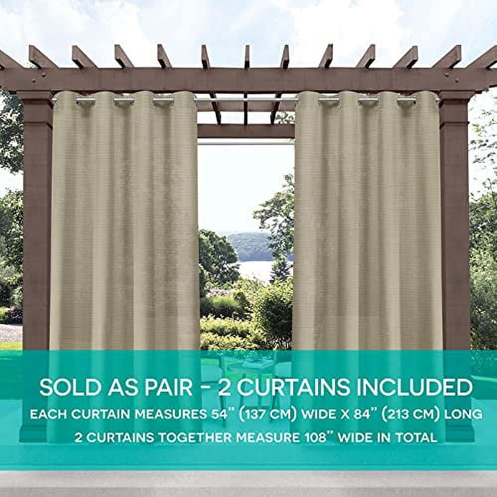 Exclusive Home Curtains Miami Semi-Sheer Textured Indoor/Outdoor Grommet Top Curtain Panel Pair, 54x84, Taupe