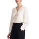thumbnail image 4 of Blusa de trabajo casual de manga larga con botones y pliegues en V para mujer XL color albaricoque, 4 of 6