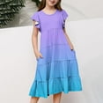 thumbnail image 3 of yoeyez Robes d'Été pour Filles Enfants Petites Filles à Double Couche Manches Volantées Fluides Robes Trapèze Décontractées Dégradé Col Ras du Cou Midi Robe d'Été Robes de Fête de Vacances pour Fille Bleu, 10 Ans, 3 of 6