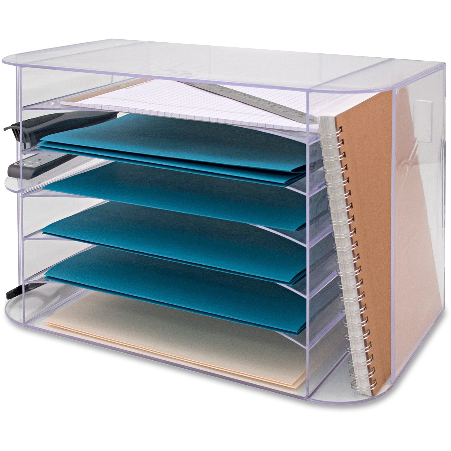 Business Source 6-tray Jumbo Desk Sorter - 3 Pocket(s) - 6 Compartment(s) - 12.3" Height X 18.1" Width X 10" Depth - Desktop - Clear - 1 Each