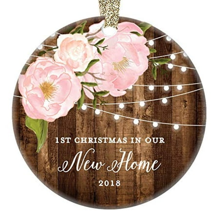 New Homeowner Gifts 2019, Our 1st Christmas In New House Ornament Housewarming Present Keepsake Newlyweds Peony Xmas Farmhouse 3
