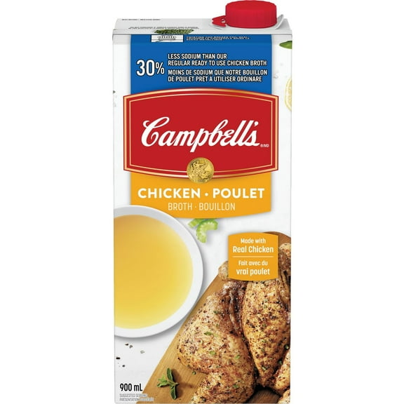 Campbell's® Ready to Use 30% Less Sodium Chicken Broth, Shelf Stable, 900 mL
