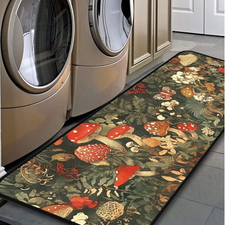 Mushroom Kitchen Floor Mat Laundry Room Runner Rugs 72 x24 Non-Slip Floor Mat Runner for Laundry Room Kitchen Bathroom and Mudroom