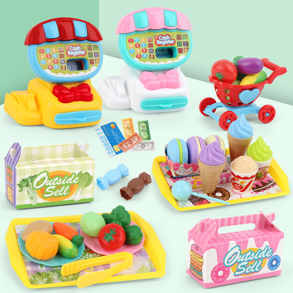 8-9 Piece Childrens Wooden Food Kitchen Pretend Clay Fruit & Veg Bread Set Toys 