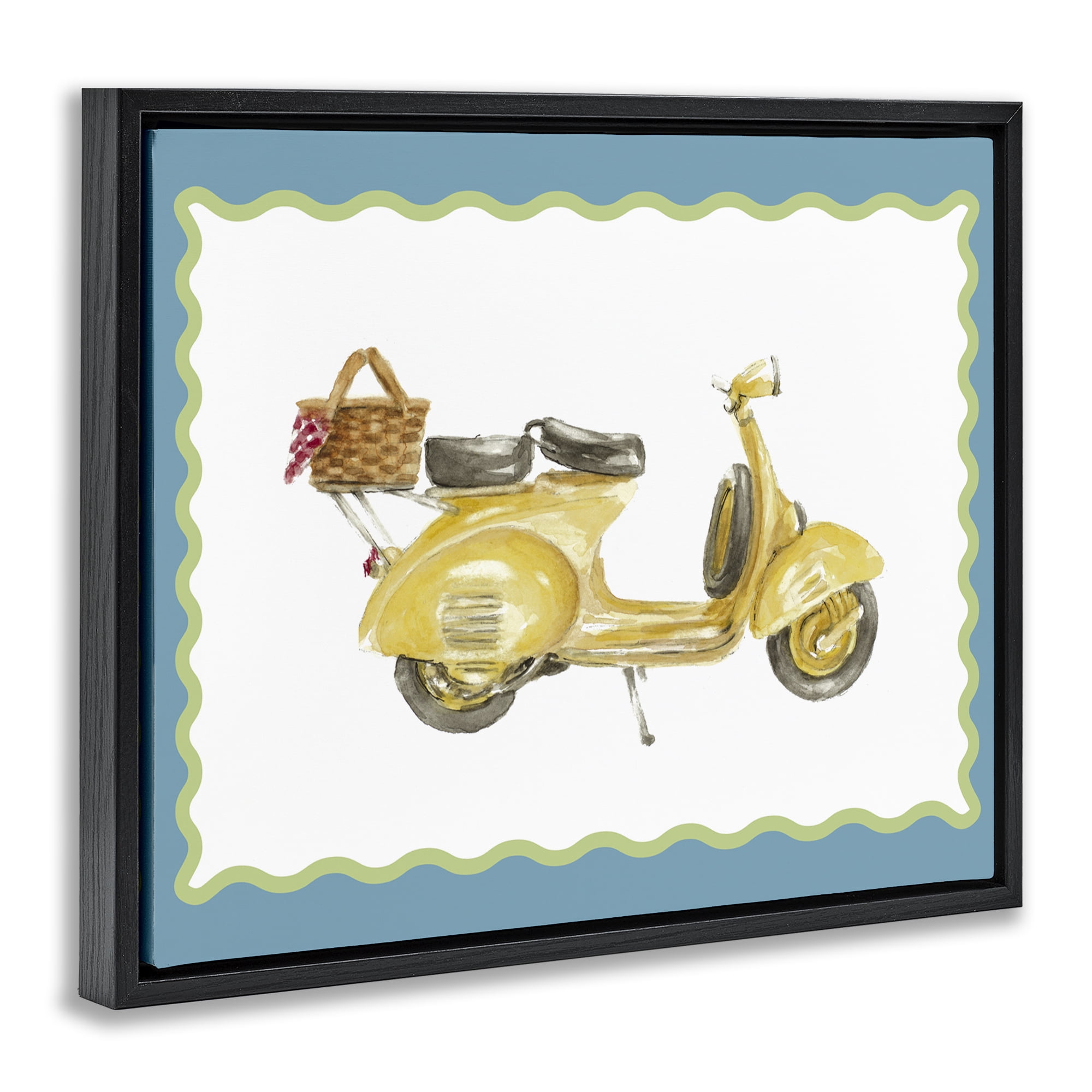 Stupell Industries Yellow Vespa with Wavy Border Black Framed Floater Canvas Wall Art, design by Lanie Loreth