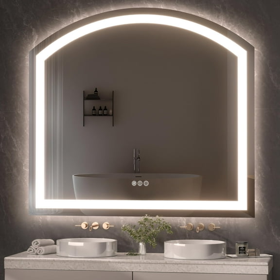 Hasipu 40"x36" LED Bathroom Mirror - Fan-Shaped Vanity Mirror with Touch Sensor, Anti-Fog, Dimmable Light & 3 Color Temperatures, Metal Frame