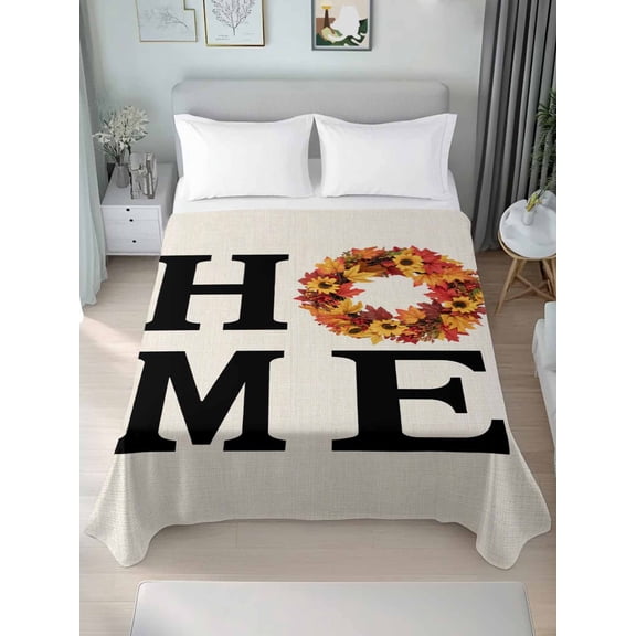 Queen Size Flat Sheet Only,Vintage Autumn Maple Leaves Soft Top Bed Sheets Breathable Bedding Sheet Home Words on Linen Microfiber Hotel Luxury Top Sheets