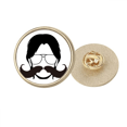 thumbnail image 1 of Man Exaggerated Beard Art Deco Fashion Round Metal Golden Pin Brooch Clip, 1 of 3