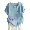 thumbnail image 1 of Blouses pour Femmes, Haut Décontracté en Coton et Lin Imprimé à Manches Courtes avec Boutons, 1 of 3
