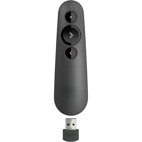 R500s Laser Presentation Remote Clicker with Dual Connectivity Bluetooth or USB for Powerpoint, Keynote, Google Slides, Wireless Presenter - Black (Class 1 Laser)