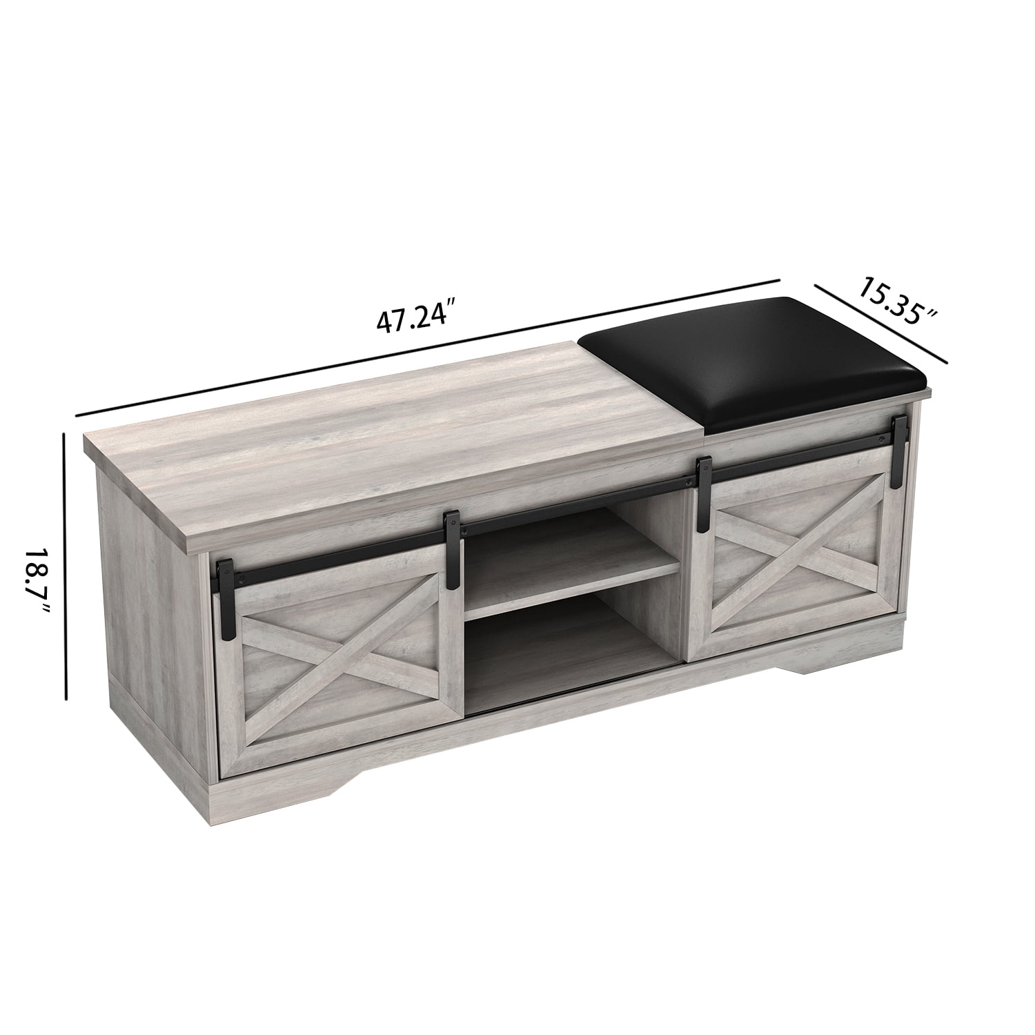 Kadyn 47 Inch Modern Farmhouse Sliding X Barn Door Litterbox Bench, Particle Board Shoe Bench with Entry Cutout, Antique Gray Bench for Entryway Bedroom Kadyn 47 Inch Modern Farmhouse Sliding X Barn Door Litterbox Bench, Particle Board Shoe Bench with Entry Cutout, Antique Gray Bench for Entryway Bedroom