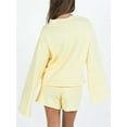 thumbnail image 2 of nvzhuang Women's Summer Knit Outfits Solid Color Long Sleeve Round Neck Tops+ High Waist Shorts, 2 of 6