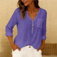 thumbnail image 6 of Duoif Womens Tops Womens Cotton Linen Tops Spring Fashion 2026 Long Sleeve V Neck Button Shirts Casual Loose Summer Purple XL, 6 of 9