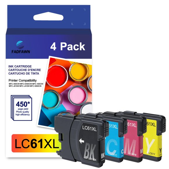 Cartucho de tinta FADFAWN LC61XL, paquete de 4, alto rendimiento