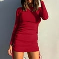 thumbnail image 2 of LLYwey Deals Clearance Midi formal Dresses for Women Casual Solid Color Side Drawstring Hip Fitted Sheath Long Sleeve Dress New Wrap Dresses Red L, 2 of 6