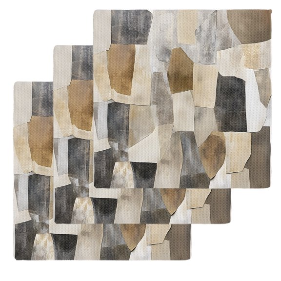 Black Brown Color Blocks Kitchen Dish Towels for Drying Dishes Set of 3, Abstract Geometric Art Waffle Weave Microfiber Hand Tea Bathroom Towels Quick Dry & Absorbent Towel 12x12