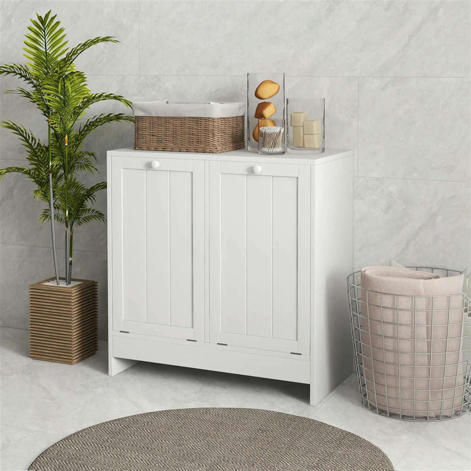 Demi Bonn 26" Bathroom Storage Cabinet with Tilt-Out Trash, Laundry Cabinet with 2 Laundry Basket for Kitchen, Living Room, White