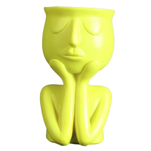Maceta decorativa de mesa con retrato humano, escultura, estatua, maceta, jarrón para Yellow_A