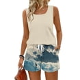 thumbnail image 2 of GILIGEGE Two Piece Sets for Women Printed Shorts and Sleeveless Top Matching Sets Beach Scoop Neck Tank Tops Shorts Sets Clothing High Waisted Hawaiian Shorts Resort Wear 2026 Casual Outfits Beige, 2 of 7