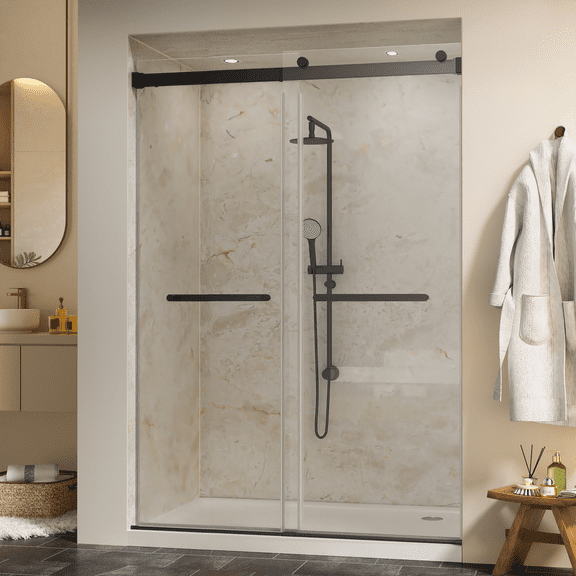 Hasipu 44-48" W x 76" H Shower Door, Frameless Double Sliding Shower Door with 5/16" (8mm) Crystal Clear Tempered Glass Door Bathroom Enclosure Silve