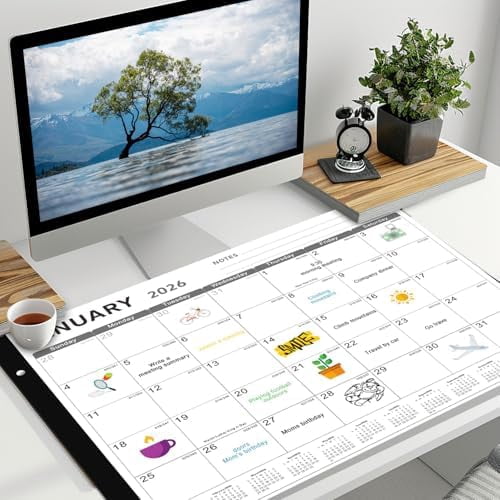 Desk Calendar 2026, Quivanta 22" x 17" Large Desk Calendar, 18 Mouths From January 2026 to June 2027, Desktop Calendar with Notes and Thick Paper for Home, Office and School
