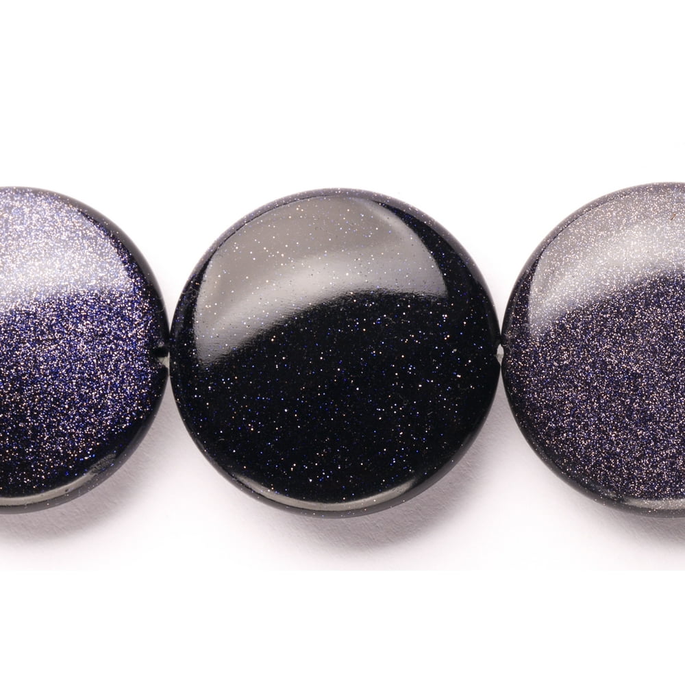 Puffed Blue Goldstone Flat Round Beads Semi Precious Gemstones Size ...