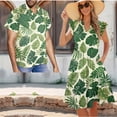 thumbnail image 2 of Uorisanigo Palm Leaf Couple Matching Outfit Husban and Wife Clothing Comfortable Men's Short Sleeve Shirt Beach Tops and Women's V-neck Dress A-Line Party Dresses Size 2XS, 2 of 7