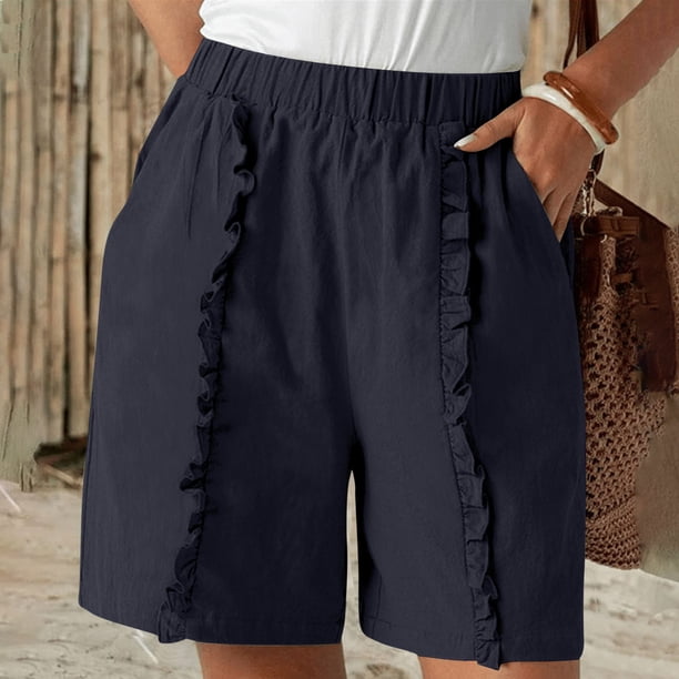 Puntoco Pantalones cortos de salón para mujer Pantalones cortos de tres piezas de color sólido de moda para mujer con cordón