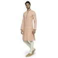 thumbnail image 3 of Ethnix Men's Mandarin Collar Solid Coral Space Dye with Hand Embroidered Placket Long Kurta Tunic; Coral; XL, 3 of 5