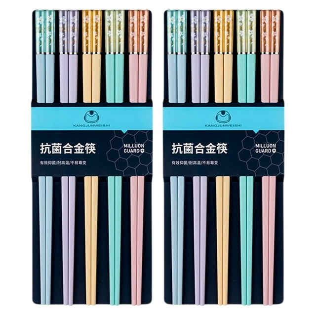 Alloy Chopsticks Set with Matching Spoons, Anti-Bacteria Proof Design for Healthy Dining, Dishwasher Safe Reusable Utensils, One-Person-One-Set Color Coding