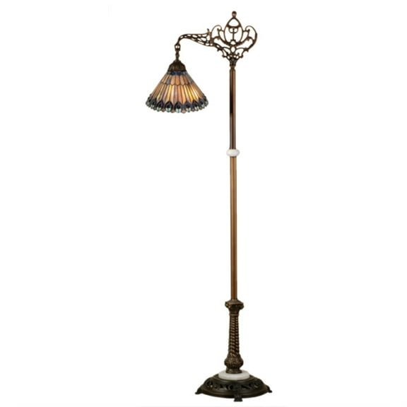 60"H Tiffany Jeweled Peacock Bridge Arm Floor Lamp