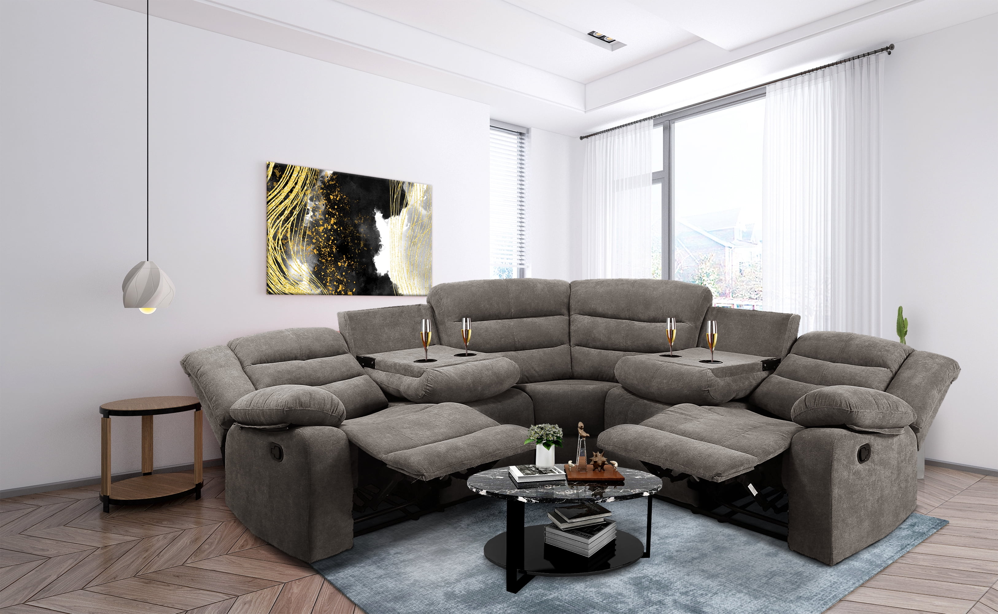 CoSoTower Sectional Manual Recliner Living Room Set Grey Color ...